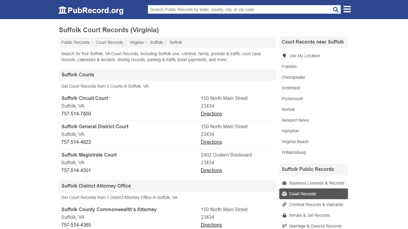 Free Suffolk Court Records (Virginia Court Records)